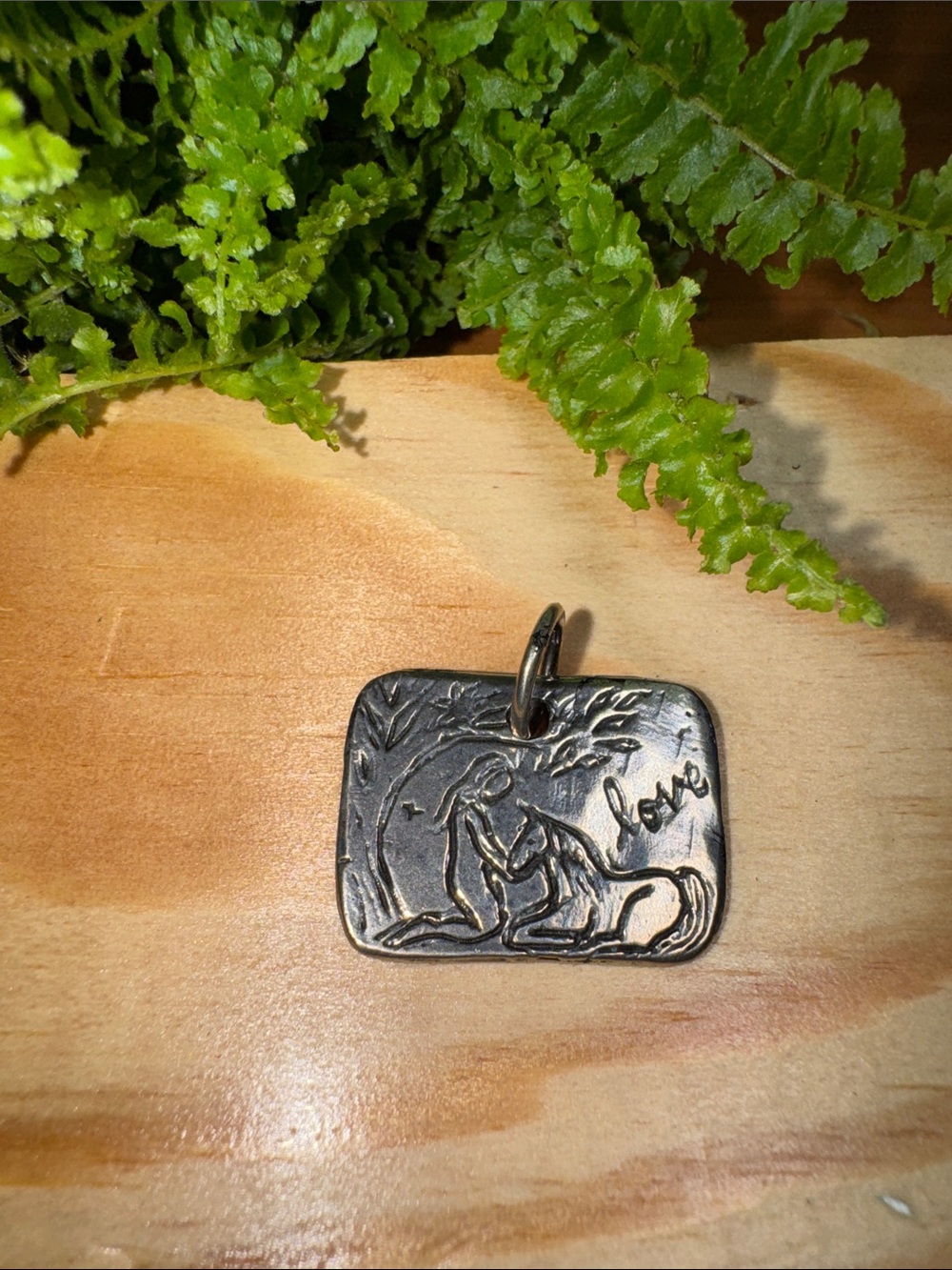 Jes Maharry “Love and compassion “Rectangular Pendant with Horse Scene